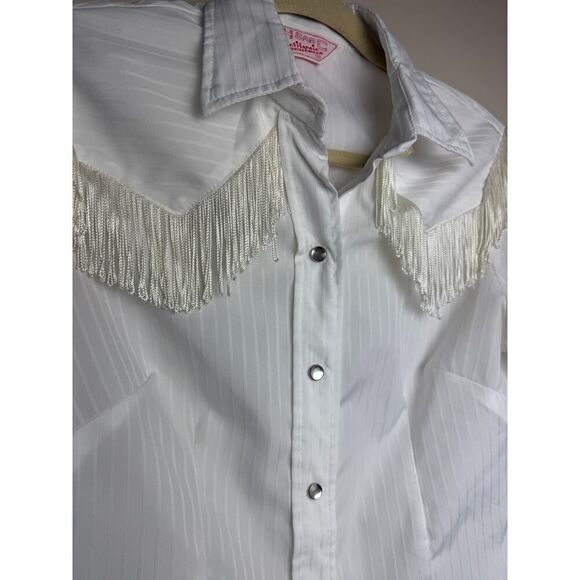 VTG H Bar C White Fringe Snap Shirt Blouse Women's Sz. 36 (US M) - Picture 2 of 6
